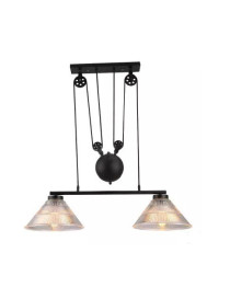 Industrial Pulley double pendant lamp with Edison bulbs Pottery Barn black color front view