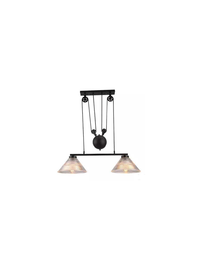 Industrial Pulley double pendant lamp with Edison bulbs Pottery Barn black color front view