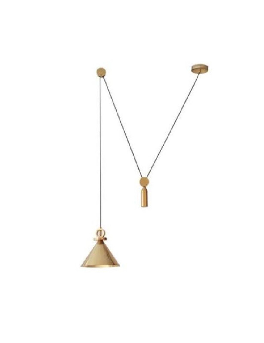 Shape Up Pendant lamp Cone Roll & Hill brass color front view