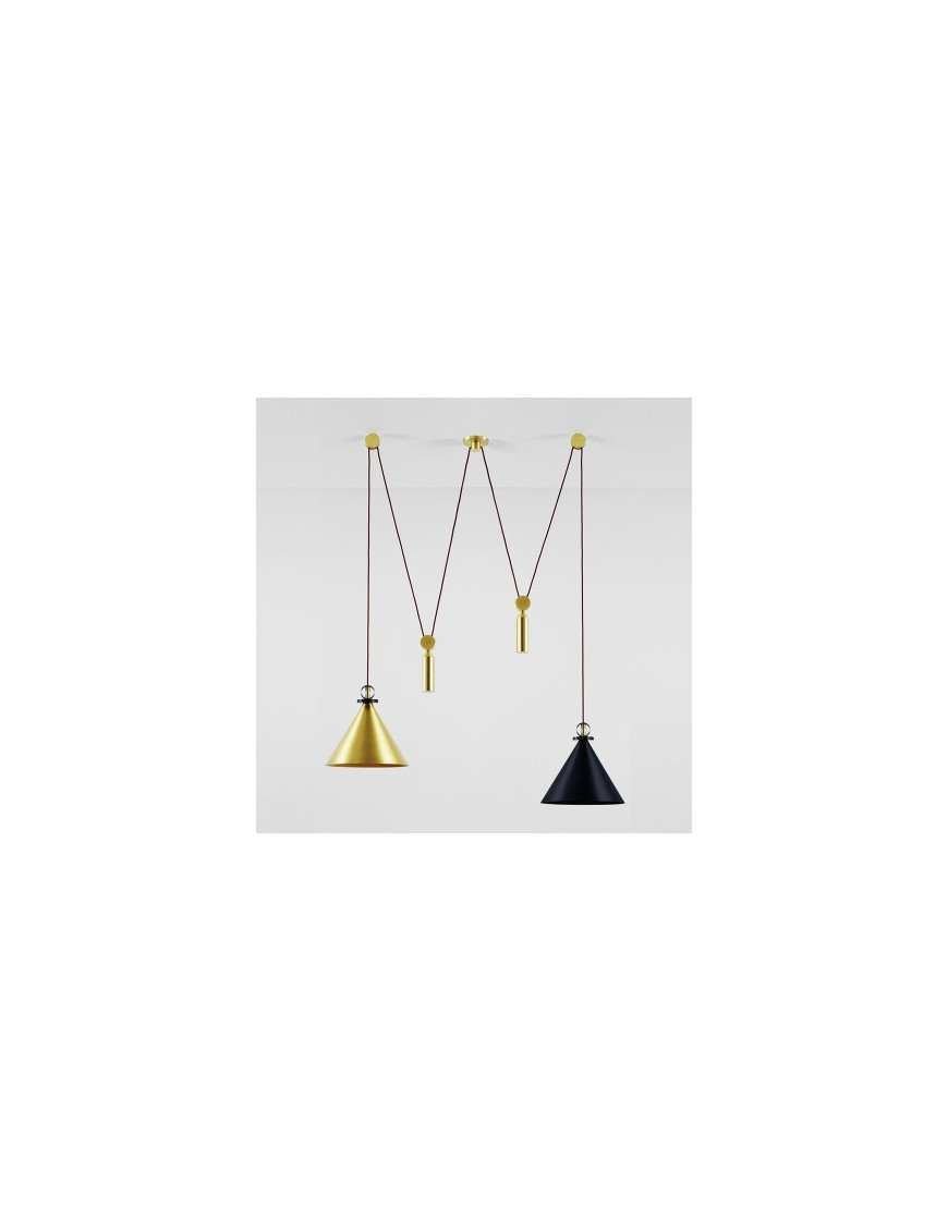 Shape Up Pendant lamp Double cone+cylinder Roll & Hill black & brass color front view