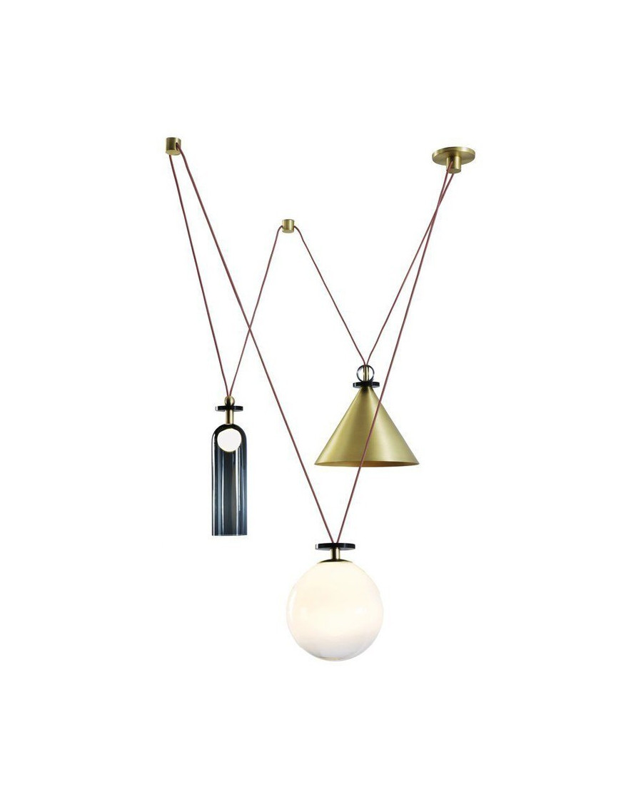 Shape Up Pendant lamp 3 pieces Roll & Hill blue/brass/white color front view