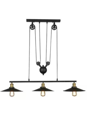 Industrial Iron Pulley triple pendant lamp with Edison bulbs