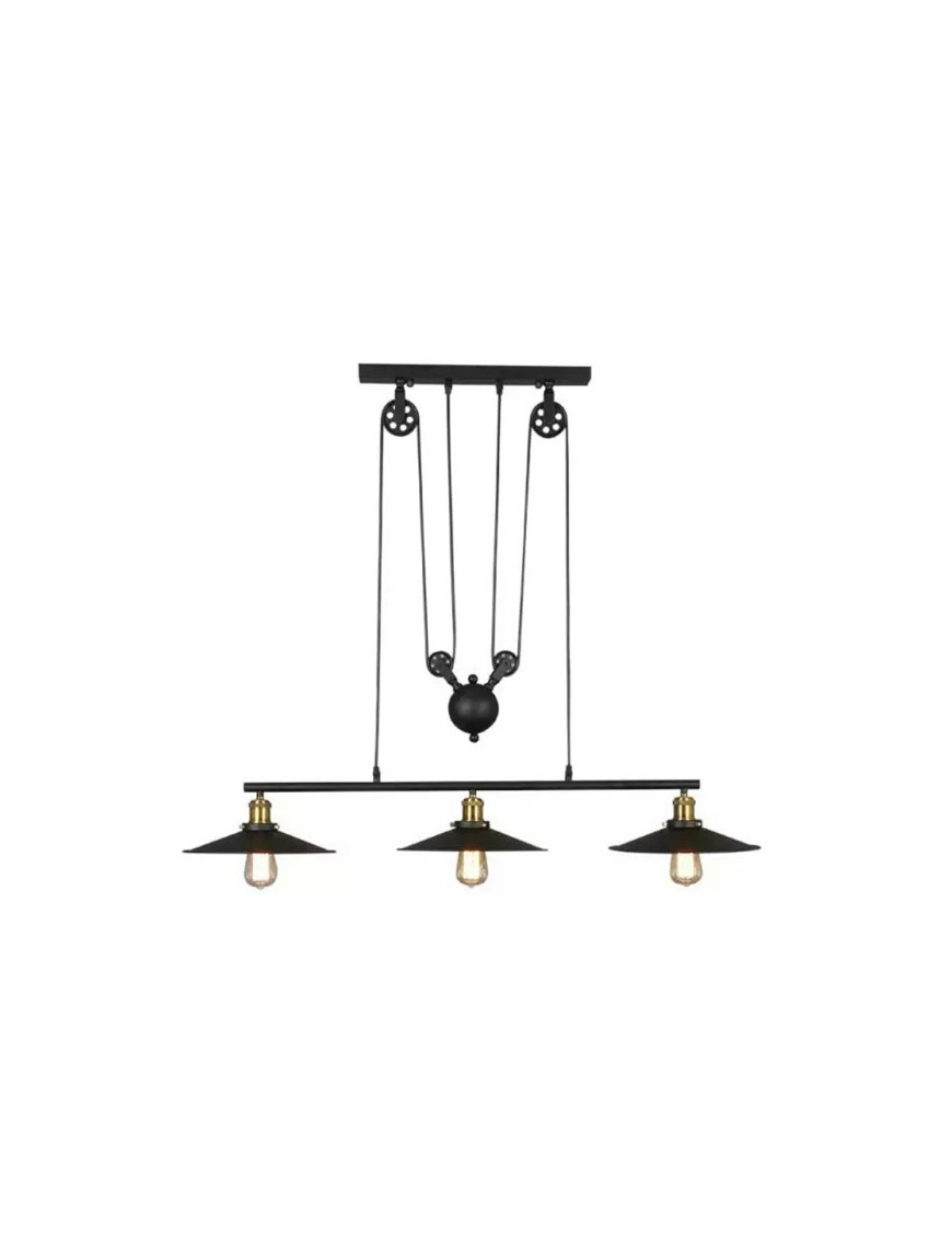 Industrial Iron Pulley triple pendant lamp with Edison bulbs