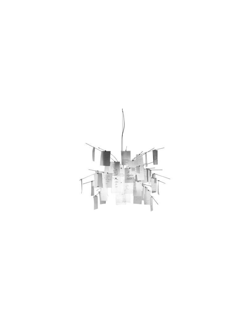 Zettel’z 5 pendant lamp Ingo Maurer white color Text front view