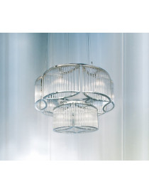 Stilio chandelier 2 tier Licht im Raum silver color Diam 70cm front view