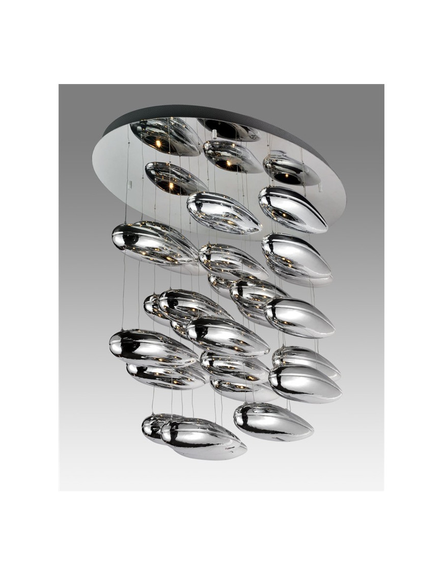 Mercury cluster ceiling lamp Artemide chrome color 25 pebbles front view