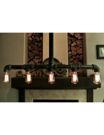 Industrial Iron Pipe pendant lamp w/cross down drop black color front view