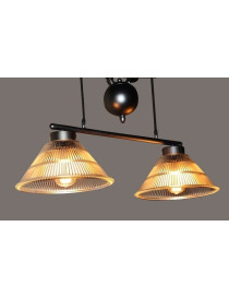 Industrial Pulley double pendant lamp with Edison bulbs Pottery Barn black color with detail