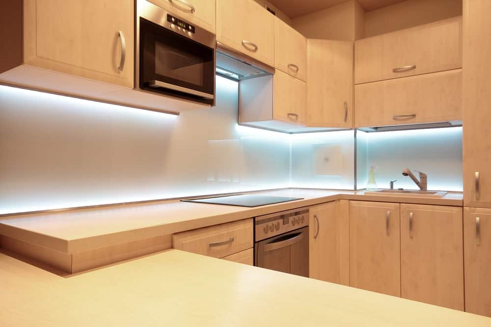 modern acrylic led strip lighting under kitchen cabinet
